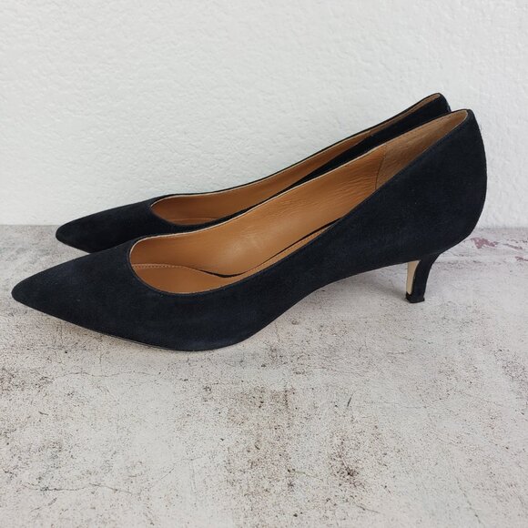 J McLaughlin Delia Suede Kitten Heel Pumps Black Shoes size 8.5 Evening Preppy - Picture 4 of 12